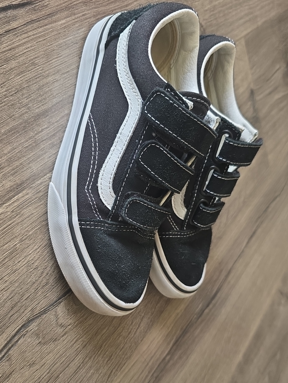 Vans Kids Black and White Velcro Skate Sneakers